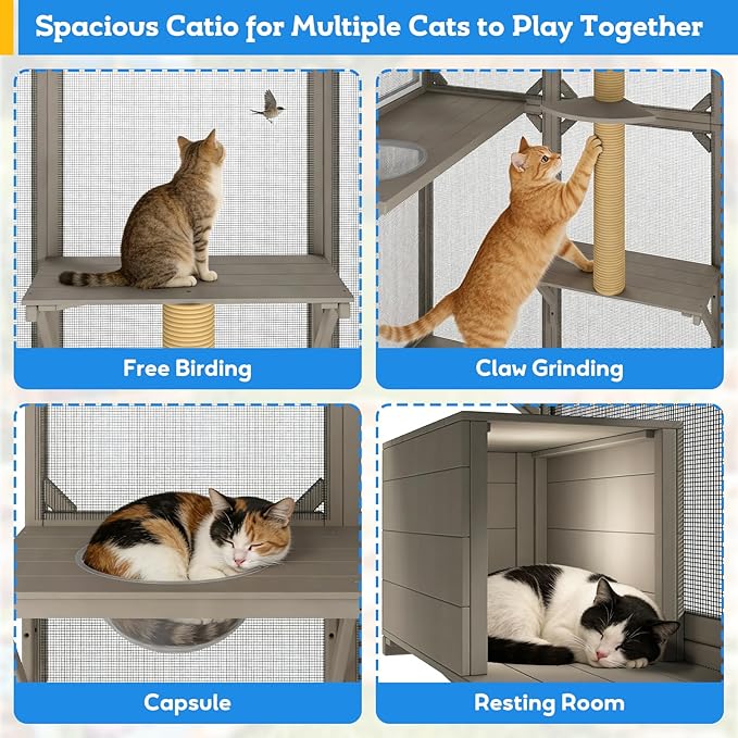 Extra Large Window Catio for Indoor Cats, 99.5" Bug-Proof Cat Enclosure Outdoor Cat Cage with 8 Jump Platforms & Scratching Post, Weatherproof Cat Patio for Window