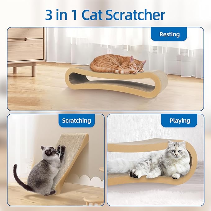 Simple Deluxe 3-in-1 Large Cardboard Cat Scratcher Lounger, 33.5" x 10.2" x 10.2" Infinity Shape Cat Scratching Board, Reversible Corrugated Scratch Pad for Multi-Cat Homes, 100% Recyclable, X-Large