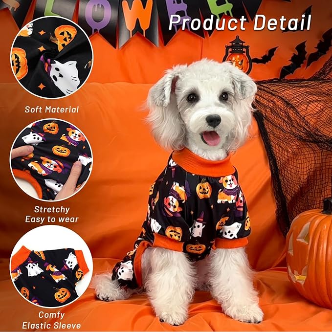XPUDAC Dog Halloween Pajamas for Small Medium Dogs Pumpkin Costume Soft Puppy Clothes Pet Outfit Doggy Jumpsuits, Large