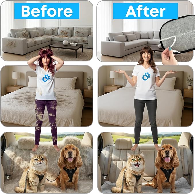 Pet Hair Remover Glove for Cats and Dogs – Electrostatic Cleaning Glove for Easy Pet Hair Pickup on Furniture, Clothing, Couch & Car Seats. (Large)