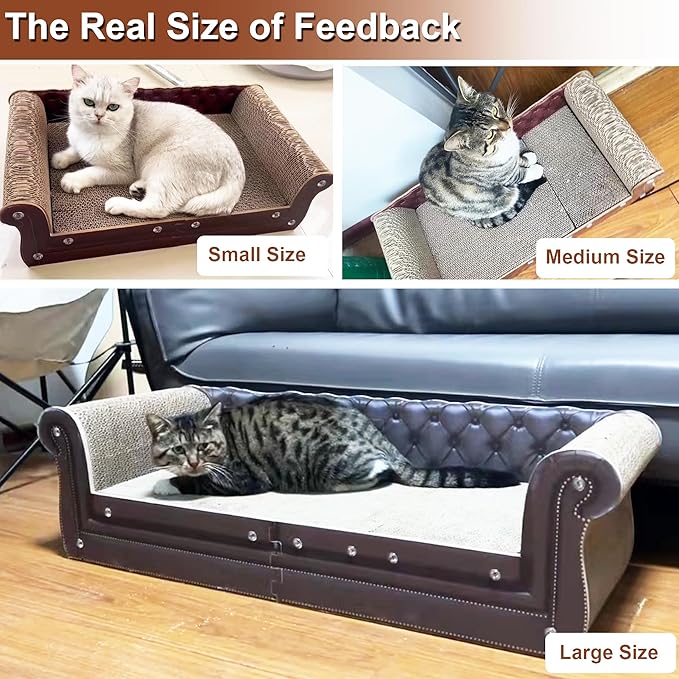 COOZMENT Scratching Sofa, Couch Shaped Thick Scratching Cardboard, Lounge Bed for Indoor Rest&Play, Sofa Scratcher Pad (Brown, 22.4" L X 12.2" W X 6.3" H)
