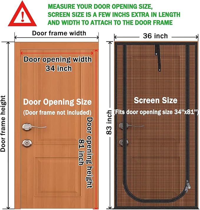 Reinforced Cat Screen Door,Fits Door Opening Size 34''x 81'',Thickened Cat Resistant Mesh Screen Door for Living Room,Kitchen,Bedroom,Cat Proof Screen with Zipper Closure.