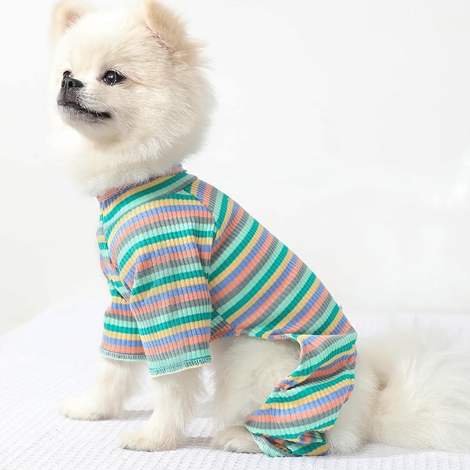 100% Cotton Dog Pajamas Medium Sized Dog Onesies, French Bulldog Clothes, Breathable & Stretchy Four-Legged Pet Clothing Apparel for Dachshund Bulldog Pug (Green, XL)