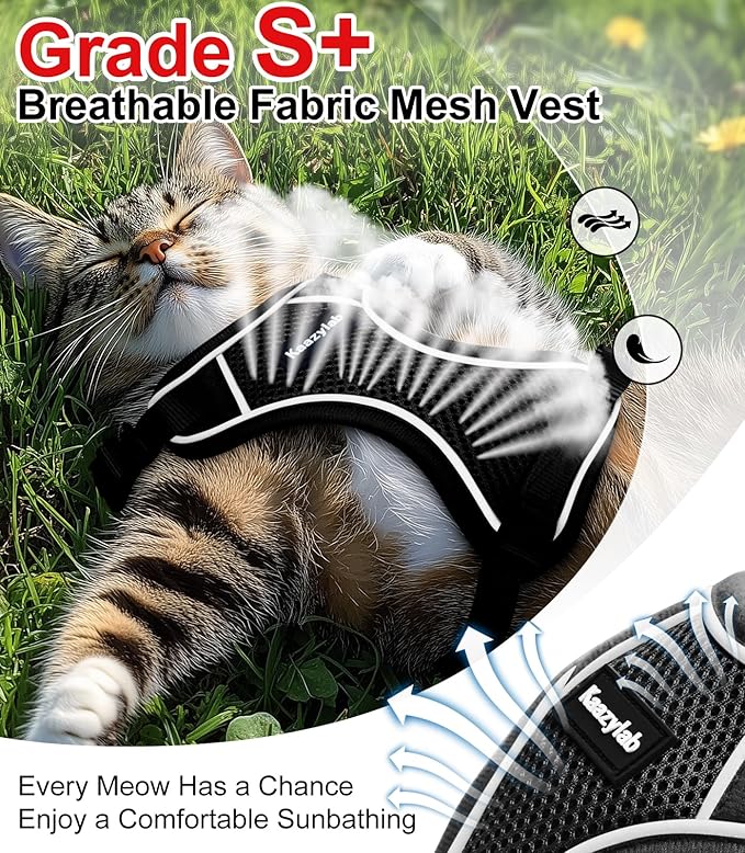 Cat Harness and Leash for Walking Escape Proof Soft Adjustable Cat Leash Breathable Comfortable Vest Easy to Wear Kitten Harness for Outdoor Travel (Black, XS (4-6lb))