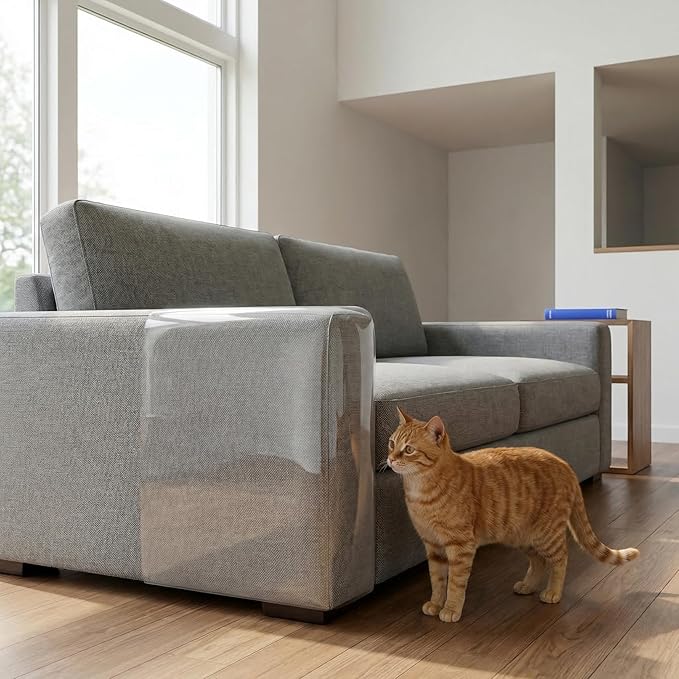 Self-Adhesive Cat Scratch Protector Tape, Extra Large 197"x12" Clear Furniture Guard for Sofas, Chairs, Beds, Tables, and Walls, Invisible Scratch Deterrent for Cats, Safe Solution for Pet Owners