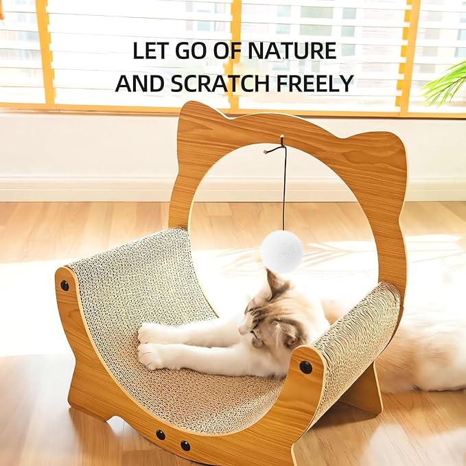 Upgrade 2 in 1 Cat Scratcher Board, Lounger and Fun Interactive Scratch Pad, Heavy Duty Corrugated Cat Scratching Pad for Indoor Cats of Small Medium Size (Yellow)