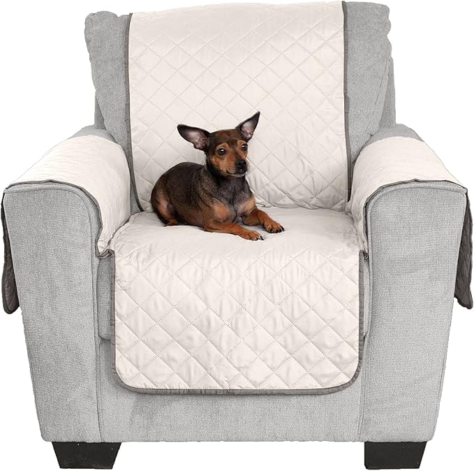 Furhaven Water-Resistant & Reversible Chair Cover Protector for Dogs, Cats, & Children - Two-Tone Pinsonic Quilted Living Room Furniture Cover - Gray/Mist, Chair