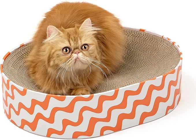 Conlun Cat Scratcher Cardboard,2 in 1 Oval Cat Scratch Pad Bowl for Indoor Kitty Grinding Claw,Round Kittens Scratching Board Corrugated Lounge Pet Beds&Furniture Protector for Couch&Carpets&Sofas