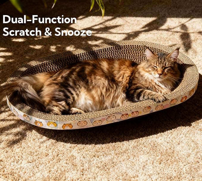 3 Pack Large Cat Scratcher Cardboard, Oval Cat Scratcher Bed Cat Scratch Pad Board Lounge Couch for Indoor Cats Bowl Shaped Cat Scratching Post Nest for Cats Grinding Claw Furniture Protector
