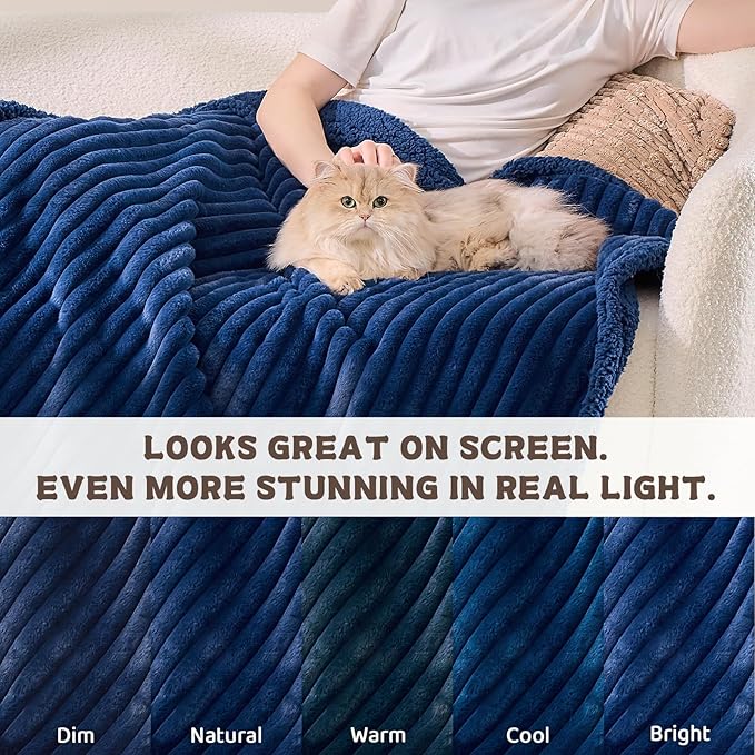 Qeils Waterproof Calming Dog Blanket for Large Dogs, Noiseless Soft Plush Pet Blanket for Bed, 500GSM Thick Faux Fur Pet Throw, Cozy Couch Furniture Protection Washable, Night Blue, 50x60IN