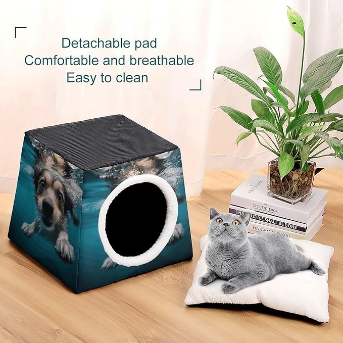 Cat Cave Cat Beds for Indoor Cats Underwater Dog Foldable Cat Hideaway with Washable Cushion and Non-Slip Base
