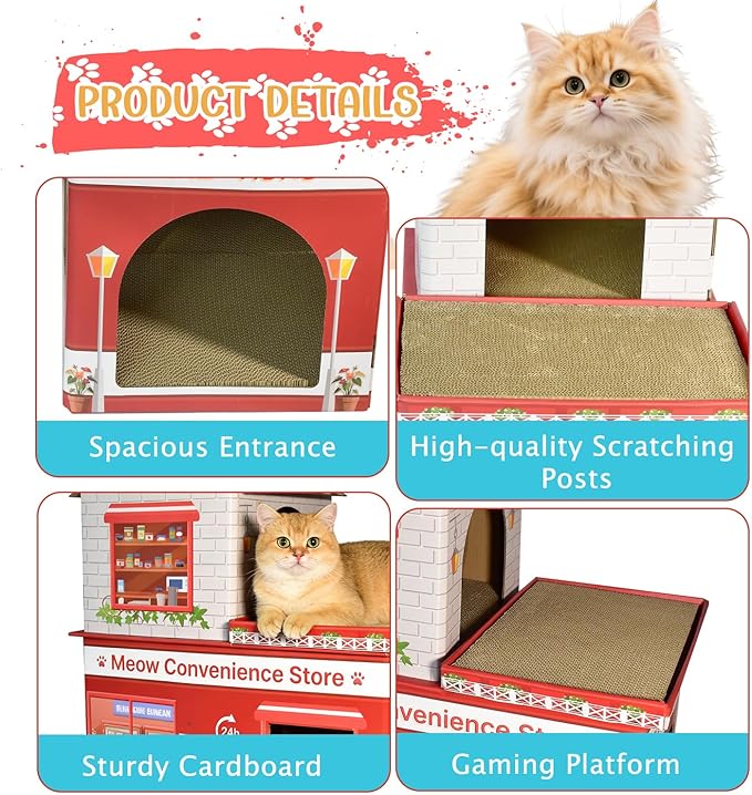 Cardboard Cat House for Indoor Cats, Double Layer Cat Scratcher House for Large Kitty Rabbit Bunny, Scratch & Sleep 2 in 1 Design, Durable & Easy to Assemble Scratching Bed(Convenience Store)