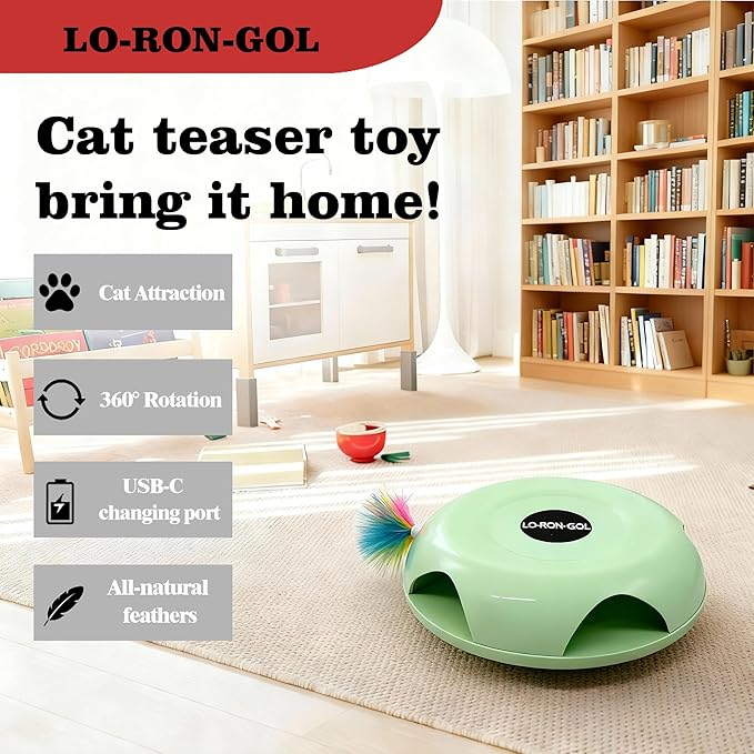 Interactive Whack-a-Mole Cat Toy — Automatic Mushroom Feather Pop-Up Play Toy for Cats, Cognitive Stimulation & Exercise, Durable Pet Entertaining Game (Green)