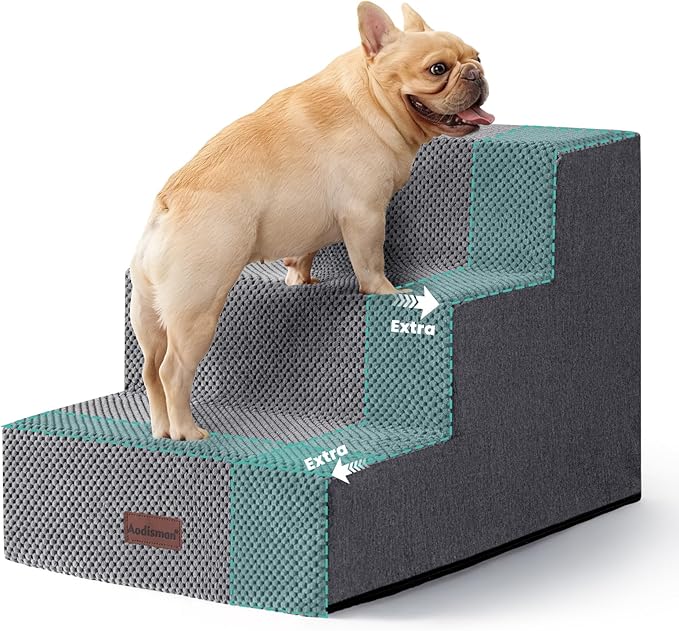 Aodisman Dog Stairs for Small Dogs, 3-Step Wider Pet Stairs for Couch and Beds, Non-Slip Dog Steps for Old Cats, Puppy, Small Medium Dogs,15.7" H,Grey