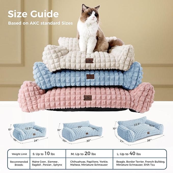 Dog Bed for Small Medium Dogs/Cats, Orthpedic Dog Beds Supportive Cat Couch with Faux Rabbit Fur and Removable Cover, Washable Pet Sofa Bed, 30 Inch, Light Blue