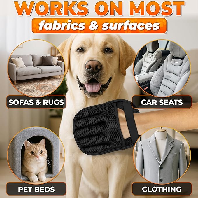 Cat Hair Remover Glove – Electrostatic Five-Finger Fur Remover for Cats & Dogs, Reusable Polyester 9.25"x6.69" for Couch, Carpet, Car Seat, Furniture & Clothing, Quick Pick-Up for Simple Tidying