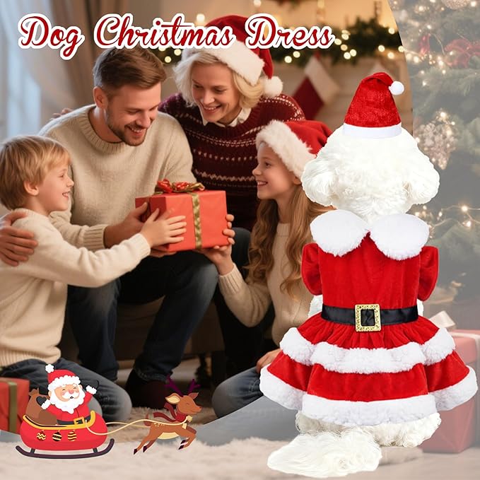Dog Christmas Dress Santa Hat Dog Christmas Outfit Holiday Santa Costume Outfit Clothes for Small Medium Dogs (X-Large)