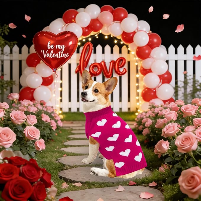 Valentines Dog Sweater, Knit Pet Small Dog Sweater Holiday Valentine’s Day Outfit Clothes for Small Medium Large Dogs Pets (Rose Red, X-Large)
