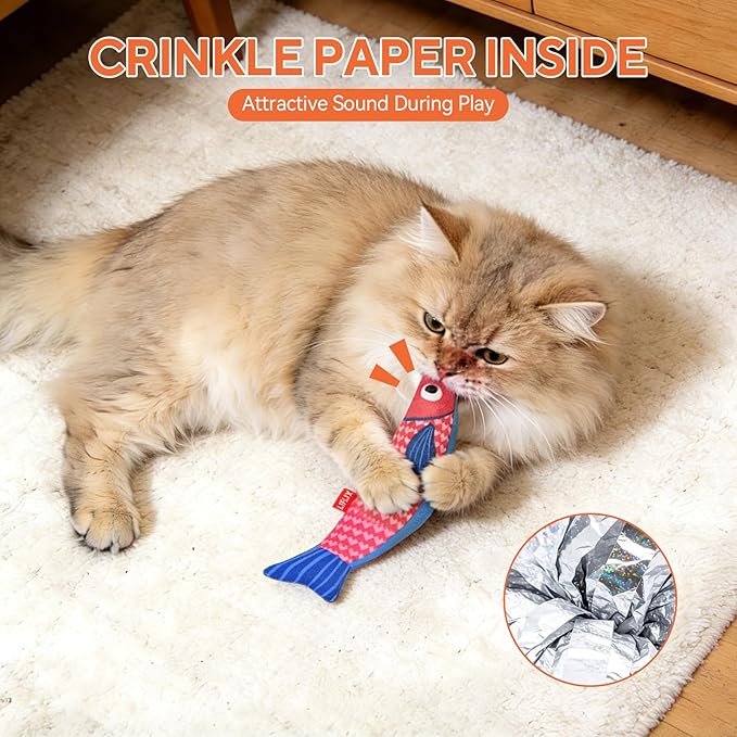 LIFLIX 3PCS Catnip Toys for Cats, Crinkle Cat Toy, Cat Fish Toy for Indoor Cats and Kittens, Cat Toys with Catnip, Interactive Crinkle Fish Cat Toys for Bored Indoor Cats