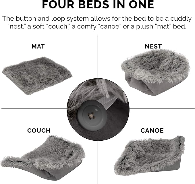 Furhaven Self-Warming Cat Bed for Indoor Cats, 4-Beds-in-1 & Washable - Plush Long Faux Fur Convertible Cuddler - Gray, Small (Pack of 2)