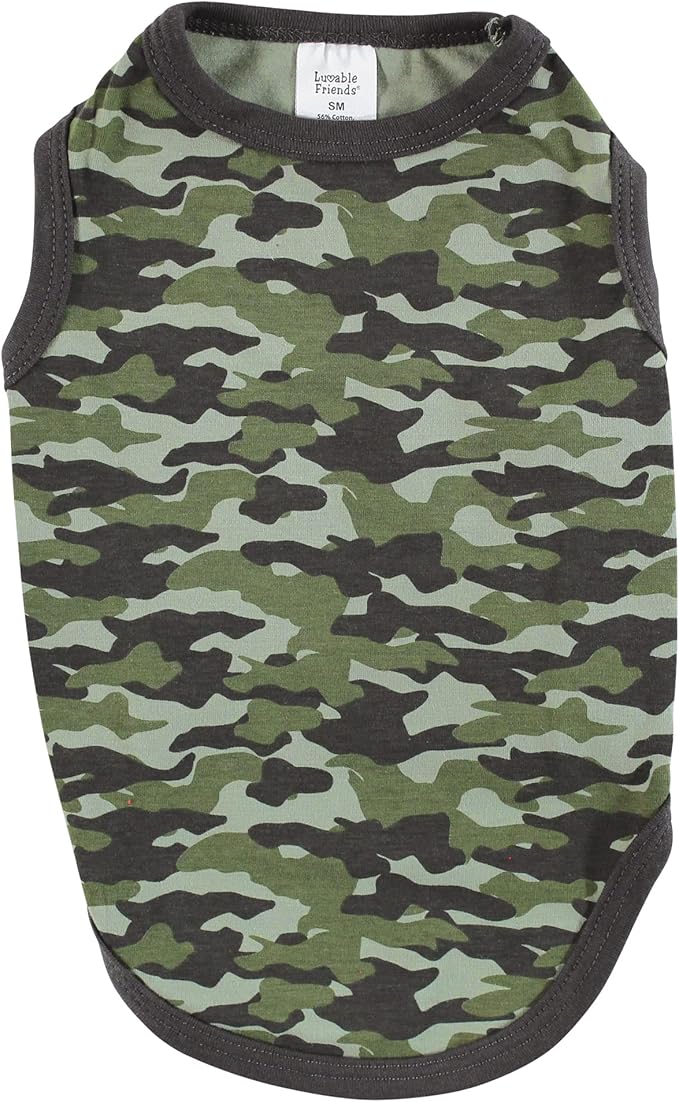 Luvable Friends Dog Pet Dog and Cats Cotton T-Shirts 2pk, Camo Plaid, X-Large