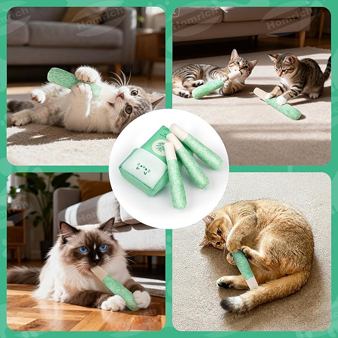 Homrich Catnip Toys for Cats, 3-Pack Funny Cat Chew Toys Filled with 100% Pure Organic Catnip, Safe Kitten Teething Bite & Kicker Toys - Interactive Cat Nip Toys for Indoor Cats Boredom Relief