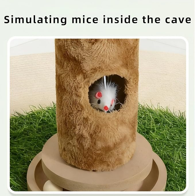 Cat Scratching Post, Two Tone Tall Sisal Scratch Pole For Indoor Cats,Artificial Turf Base Cat Tower With Hanging Toy,Double Ball Track & Simulated Mouse Hole,Strong Post For Kittens/Cats (35 in Post)