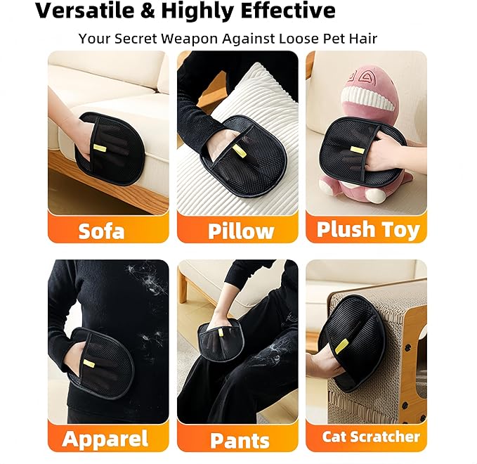 Pet Hair Removal Glove for Cats & Dogs, Pet Hair Removal Glove,Reusable Electrostatic Hair Remover Grooming Glove Brush Tool for Furniture Bed,Sheets,Couch,Clothes Carpet,Car Seat-2 Pcs