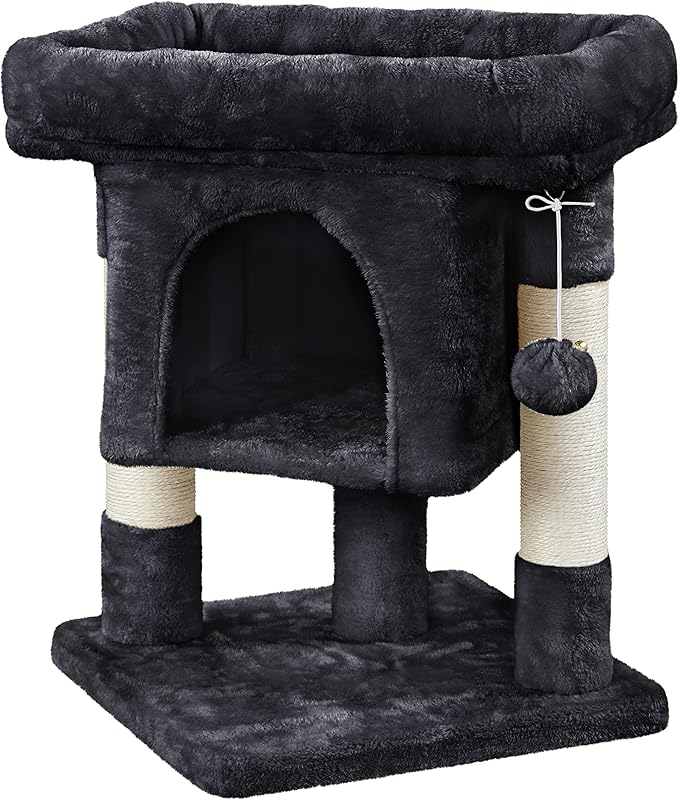 Topeakmart Cat Tree with Extra Large Plush Perch, Soft Cat Condo & Sisal-Covered Scratching Posts for Large Cats, Kittens Cats, 23.5 Inches, Black