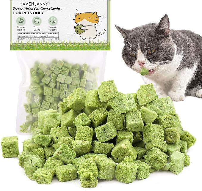 60g Cat Grass Treats for Indoor Cats, Freezed Dried Cat Grass Teething Stick Snacks for Cats, Edible Feline Chew Toys for Hairball Control and Oral Health