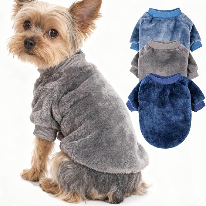 Dog Sweater | 3-Pack Clothes Jackets XXS - XXL for Small Dog Breed (Male & Girl), Soft Winter Coats Sweaters for Dogs and Cats, Pet Apparel Outfits (Grey,Blue,Navy, X-Small)