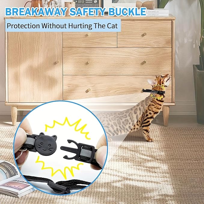 Personalized Reflective Cat Collars with Name Tag, Engraved Custom with Name and Phone, Nylon Breakaway Adjustable Identification Collar for Small, Medium, Kitty Cats