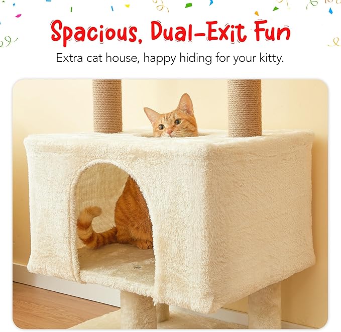 Cat Tree, Floor to Ceiling Cat Tower Adjustable Height [92.9-102.4 in=235-258cm], 7 Tiers Cat Climbing Play House with Fully Sisal Scratching Post, Cozy Condo & Hammocks for Indoor Cats, Beige