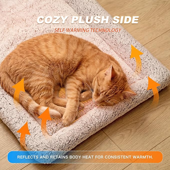 Self Warming Cat Bed, Reversible Warming Cooling Cat Bed, Winter Warm Cats Pad & Summer Cooling Cats Mat, Soft Pet Mat for Kitty & Small Dogs, Perfect for Crates, Beds, Sofas, Dark Blue, 24"x36"