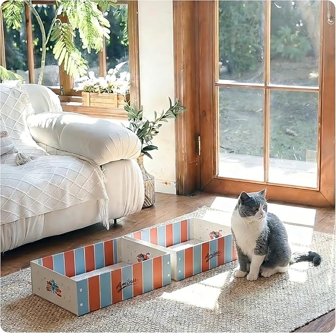 Cardboard Cat Scratcher Box & Bed – Heavy Duty Cat Scratch Pad for Indoor Cats, White Wood-Pulp Cat Scratching Board with Durable Cardboard cat Box, Low-Mess Cat Lounge House (Scratcher Box)
