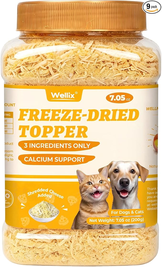 Wellix Dog & Cat Food Topper - Freeze Dried Cheese with Chicken and Egg Yolk, High-Protein Cheese Dog Treats for Digestive Health & Calcium Support - Healthy Cat Treats for Indoor Cats 7.05 oz