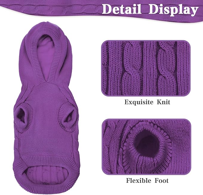 PUPTECK Winter Dog Cat Sweater Coat - Soft Cold Weather Clothes Knitwear for Kitties & Small Dogs Indoor Outdoor Walking Warm, Knitted Classic for Doggies Kitties Girls Boys, Purple L