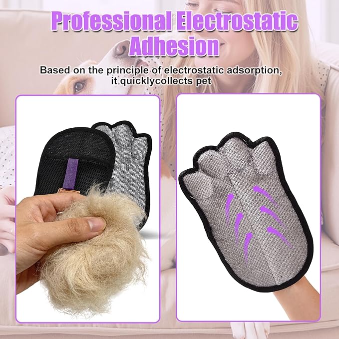 Pet Hair Removal Glove for Dogs & Cats Five-Finger Electrostatic Pet Hair Remover Glove Reusable Brush Pet Hair Tool & Upholstery Cleaning pet Gloves for pet Hair Removal