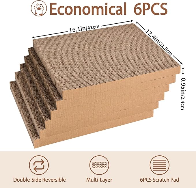 LIFLIX Cardboard Cat Scratcher with 2 Boxes, 6PCS Reversible Cat Scratch Pads in Large Cat Scratcher Box, 17.1" ｘ13.2 ｘ6.1