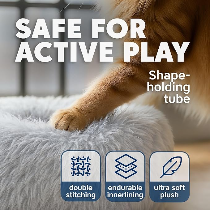 Large Cat Donut Tunnel Bed - Cat Tunnels for Indoor Cats - Circle Hideaway with Cat Toys, 3-in-1 Foldable Playground & Cozy Cave Bed, Gift-Ready DIY Collapsible Plush Cat Tube, Rabbit, Kitty