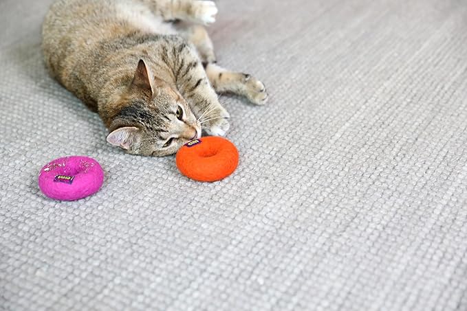 Mad Cat Wacky Wool Rings with Catnip and Silvervine Blend Natural Wool Fiber Cat Toys, Pack of 2