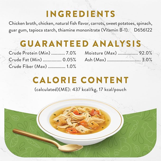 Purina Fancy Feast Broths Classic With Chicken and Vegetables Lickable Wet Cat Food Broth Topper, Pack of 16, 1.4 oz Pouches