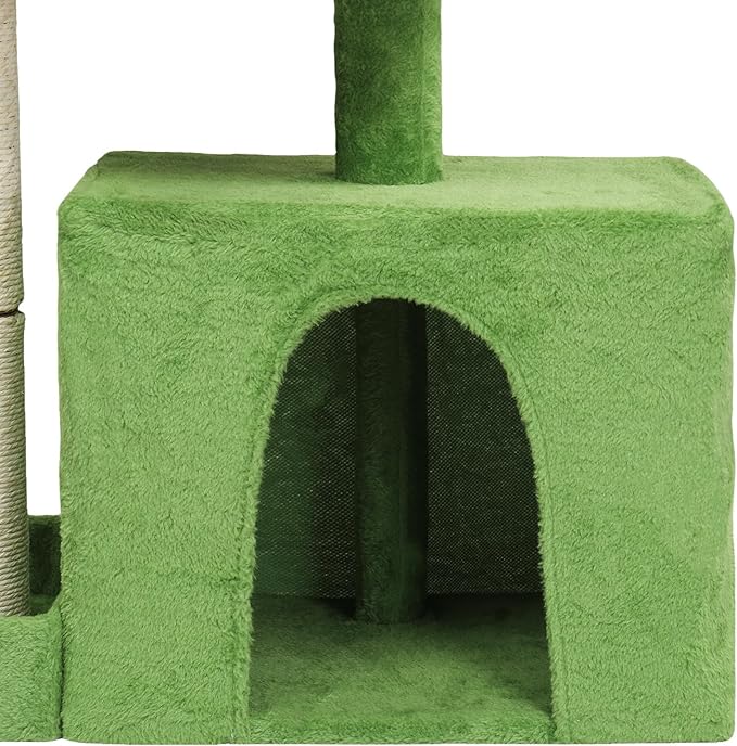 VINGLI Cat Tree, Cat Tower with Leaves, Cat Condo for Indoor Kittens, Cats Activity Center with Cozy Hammock, Sisal Scratching Posts, Green (40" H)