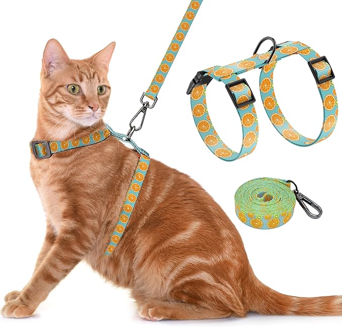 Seyezo Cat Harness and Leash Set, Adjustable Kitten Harness Escape Proof Cats Harness, Soft Lightweight Walking Travel Pet Harness, Cute Kitty Harness Leash Set for Small Medium Cats, Blue Lemon