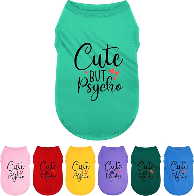 Expressive Polyester Dog Shirt Vest: Soft and Lightweight Puppy Shirt for Small and Medium Dogs, Featuring the Playful 'Cute but Psycho' Slogan Print Shirts Tank Top Turquoise 4XL