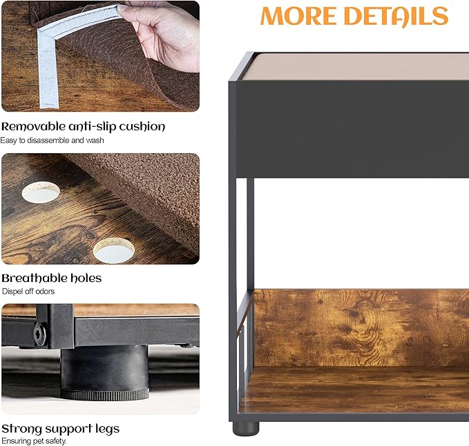 Pet Step Window Perch with Stairs and Storage Drawer, Bunk Beds for Dogs and Cats, Bedside Lounge Elevated Dog Bed Multi-Level Platform with Sponge, Non-Slip Pad, Vintage (47.3" Lx19.7 Wx25.6 H)