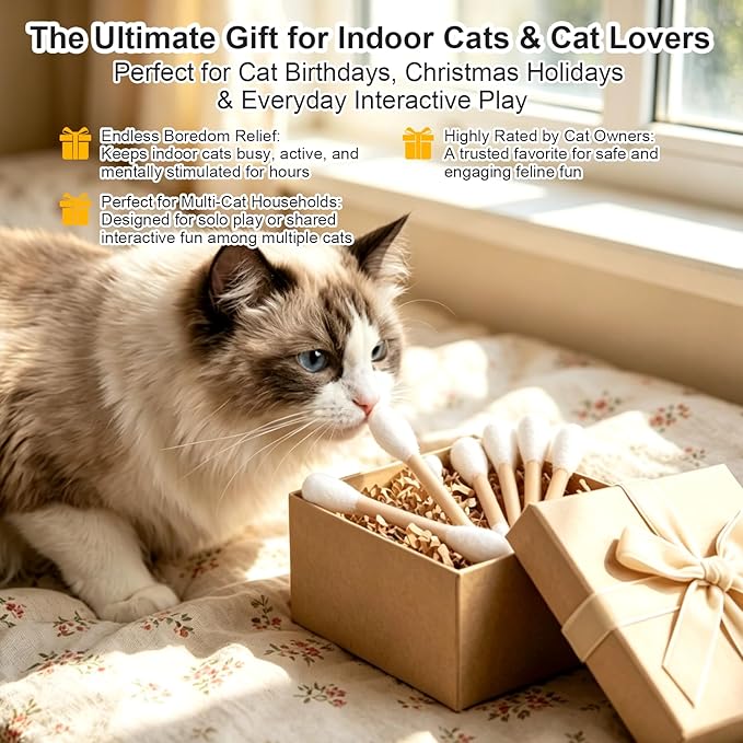 6 Pk Cotton Swab Cat Toy with Catnip, Giant Cat Qtip Toy Chew Sticks for Indoor Boredom, Big Interactive Felt Kitty Kicker Play Lover Gift Accessories1 (Beige)