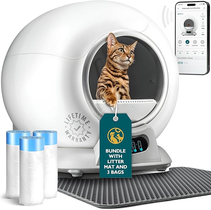 Petcove Automatic Self Cleaning Litter Box for Multiple Cats - PurrTek with Smart App (5GHz Wi-Fi), Triple Odor Control, Quiet Operation & Advanced Safety Sensors
