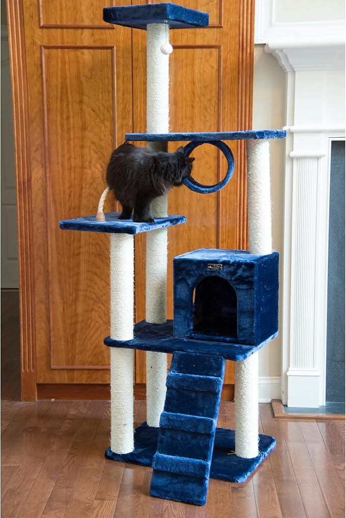 Armarkat 71" Navy Cat ClimbIng Tower, Real Wood Cat Scratching Furniture, A7101