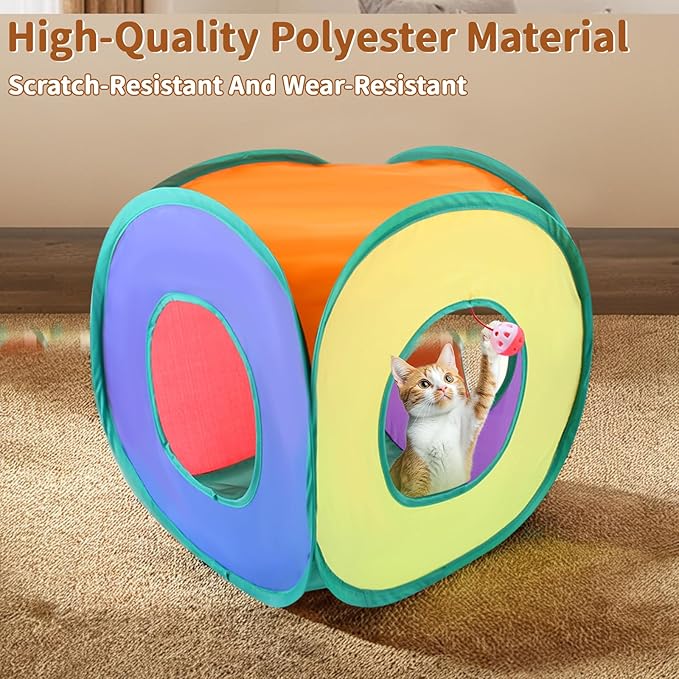 iCAGY 25 Pcs Cat Toys for Cats, Indoor Kittens - Interactive Variety Pack, Cat Cube Tunnel, Feather Golf, Mice, Springs, Balls, Noise Toys - Rainbow/Colorful